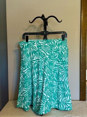 Tropical Teal & White Leaf Print Skirt - L
